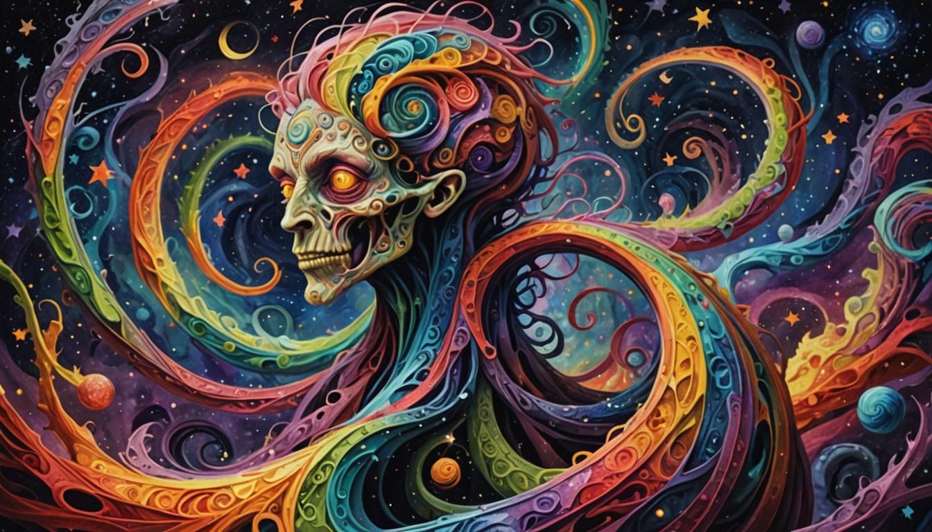 rainbow colored, felt textured, abstract, blurry, beautiful, gentle, kind, loving, eldritch abomination, twisting spirals, weird textures, o...