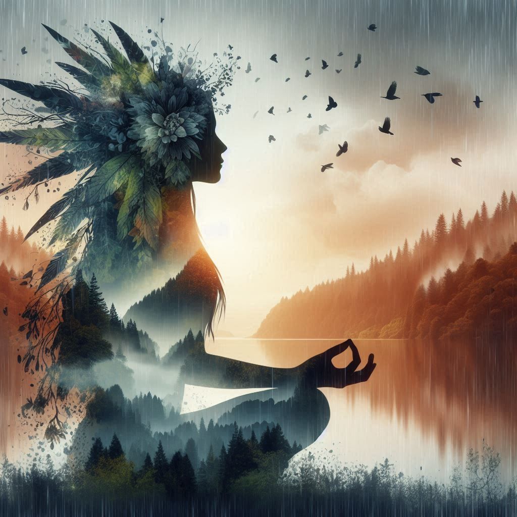 double exposure beautiful fantasy DALL-E 3 portrait landscape..