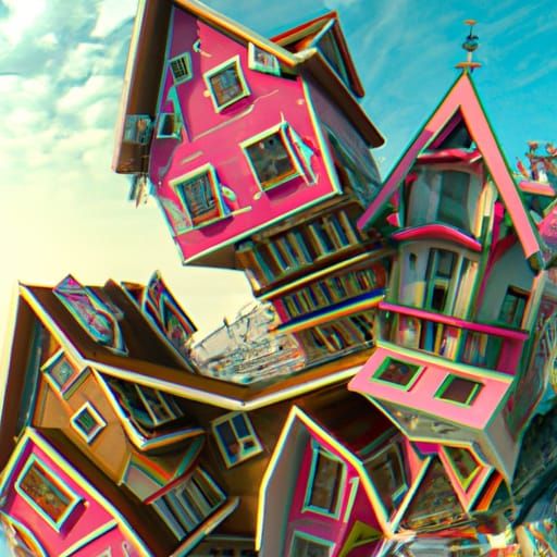 Weird Crazy tilted houses in bright colors
