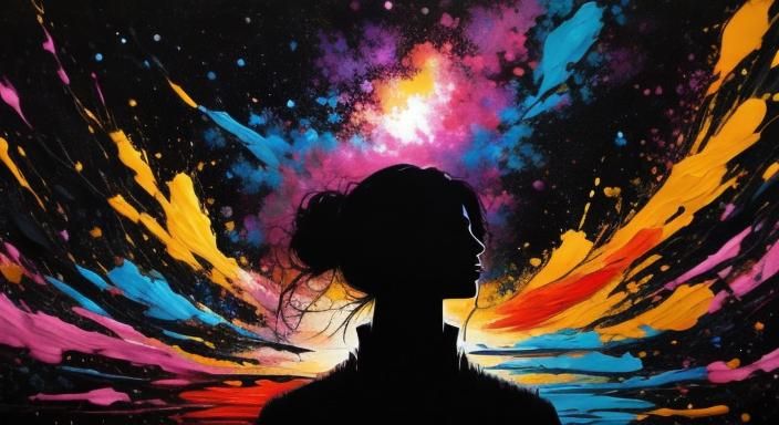 Black silhouette, splash art painting, ((colourful splashes of paint:0.6)) <lora:Aia:1.0>