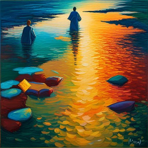 Glimmering Sanskrit Temple in Neo-Impressionist Style