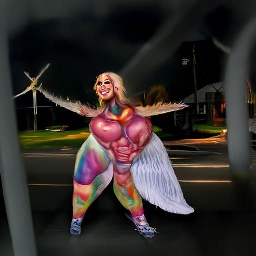 Giant muscular angel drag queen spreading rainbow peace and ...