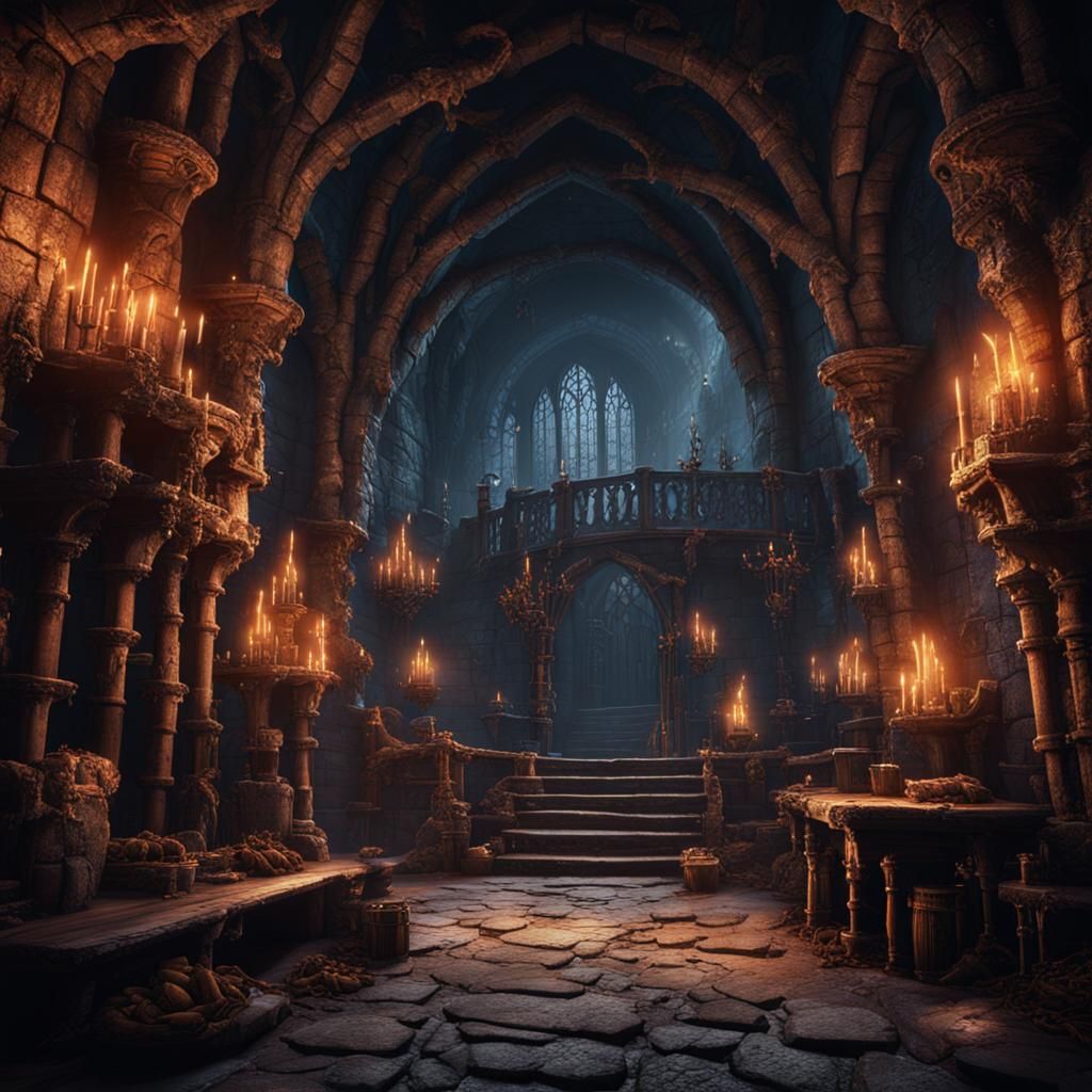 A medieval dark dungeon fantasy lair. High resolution. - AI Generated ...