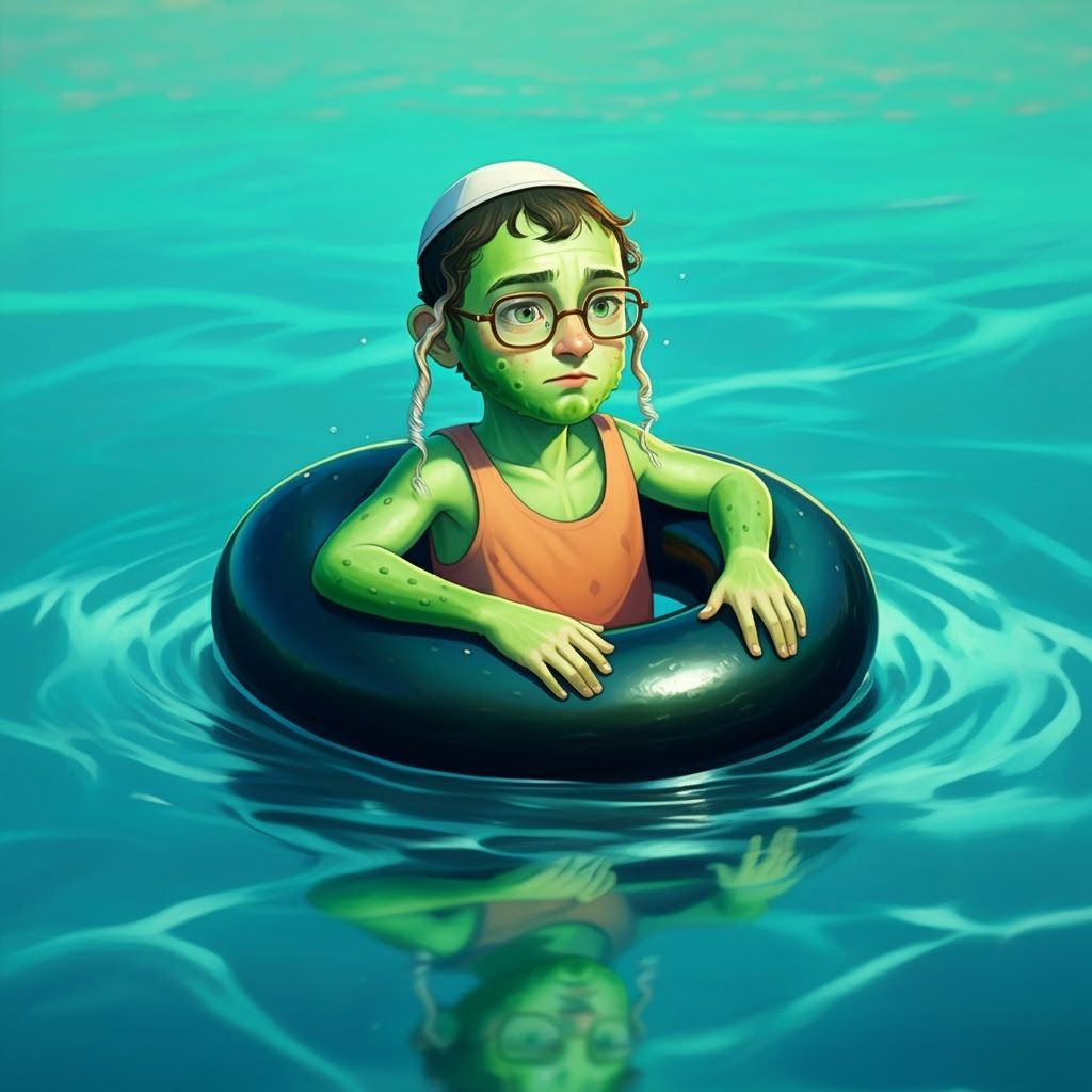 Cucumber Yeshiva Student Floats in Turquoise Ocean