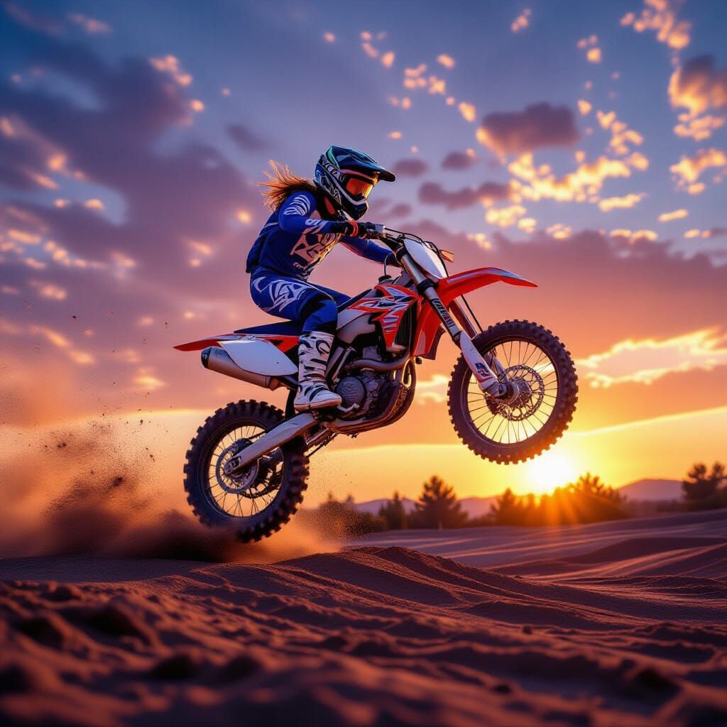 Kx65 dirtbike doing a tabletop jump 