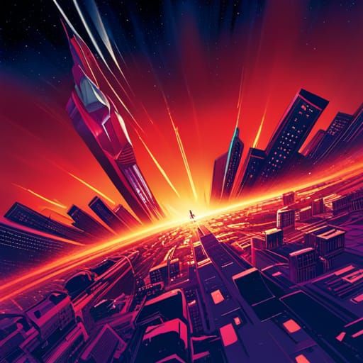 Red demon pulling the city through a rip in space time, post...