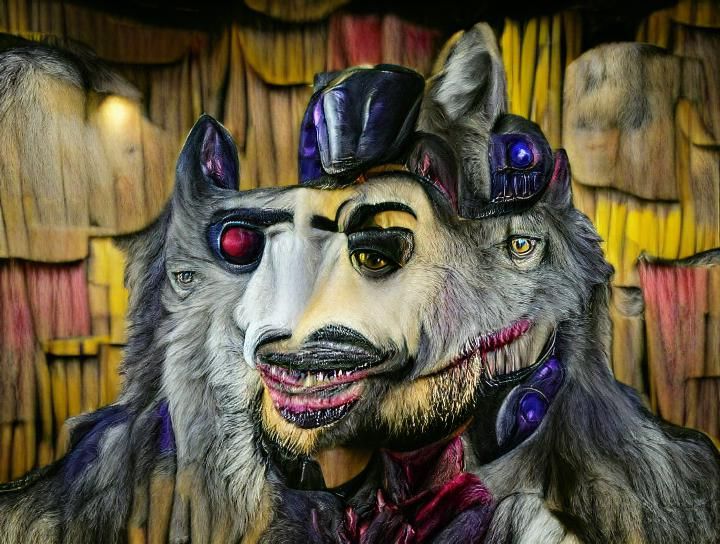 a portrait of a Animatronic wolf