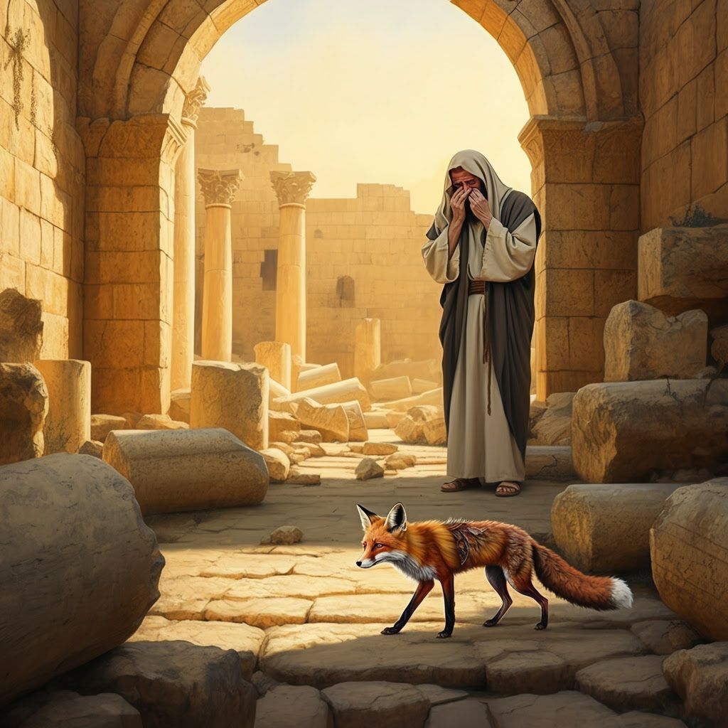Fox Among Jerusalem Ruins in Digital Art Style