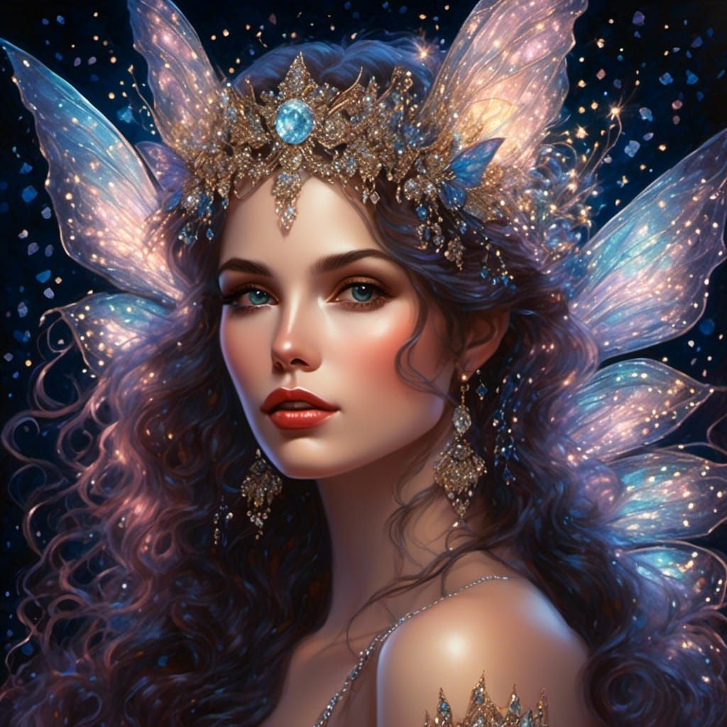beautiful fairy woman <lora:SPARKLES:1.0> highly detailed, romantic, acrylic painting, 8k resolution concept art, elegant lighting, 3d shadi...
