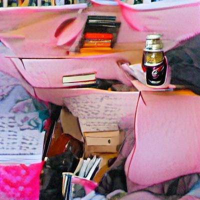 tiny desk overflowing with all of my possessions : a pile of...