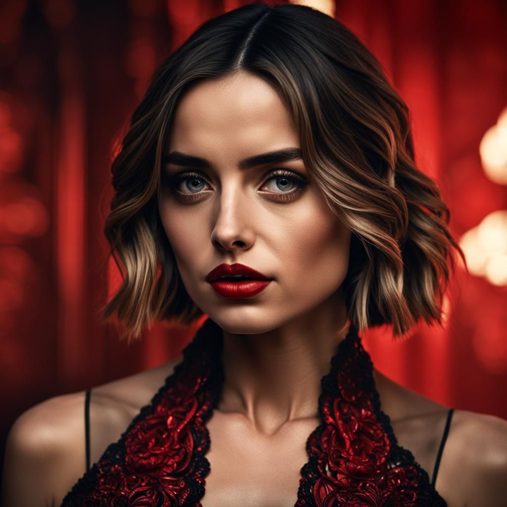 Ana de Armas dressed elegantly in a black and red dress and ...