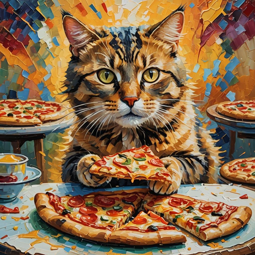 cat eats pizza  by @J P P