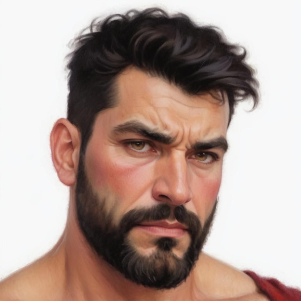 Anxiety. A sad man with black hair and beard. – Face portrai...