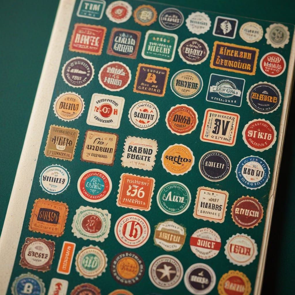 Vintage Sticker Book Close-Up in Retro Style