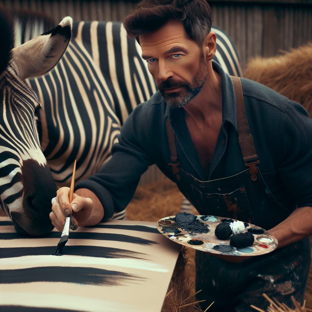 a man painting stripes on a zebra
  by @undefined