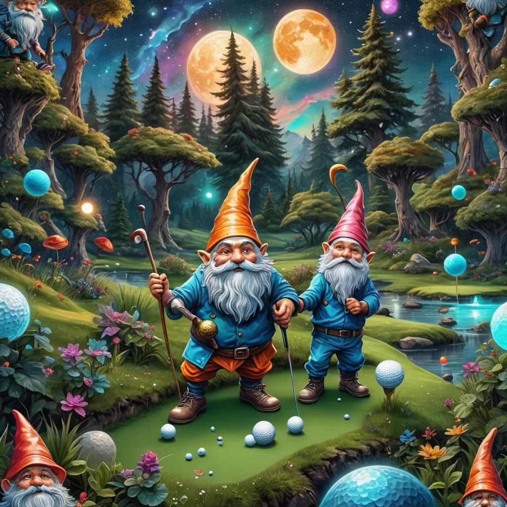 two gnomes playing golf