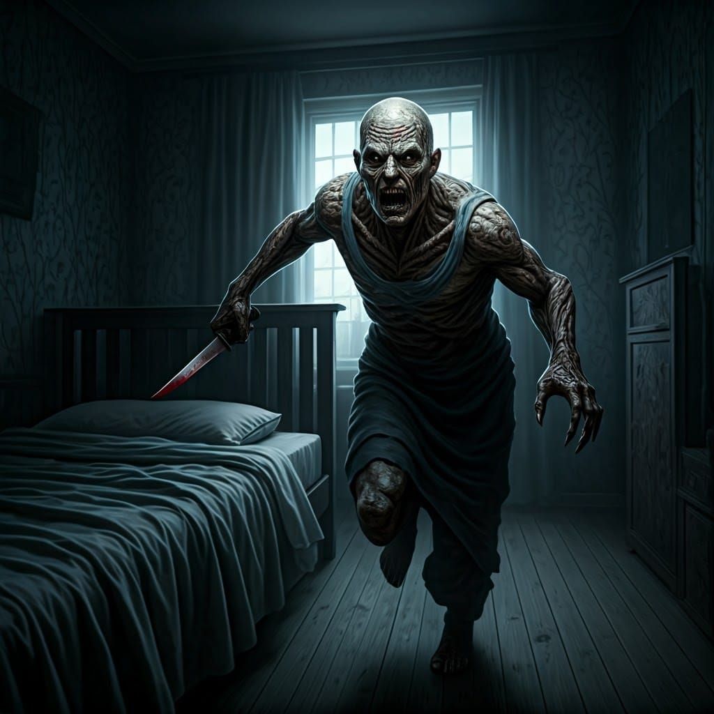 (Absolutely Terrifying sleep paralysis demon creature unlike anything you’ve ever seen mindlessly running right at you)(Extreme realism)(ext...