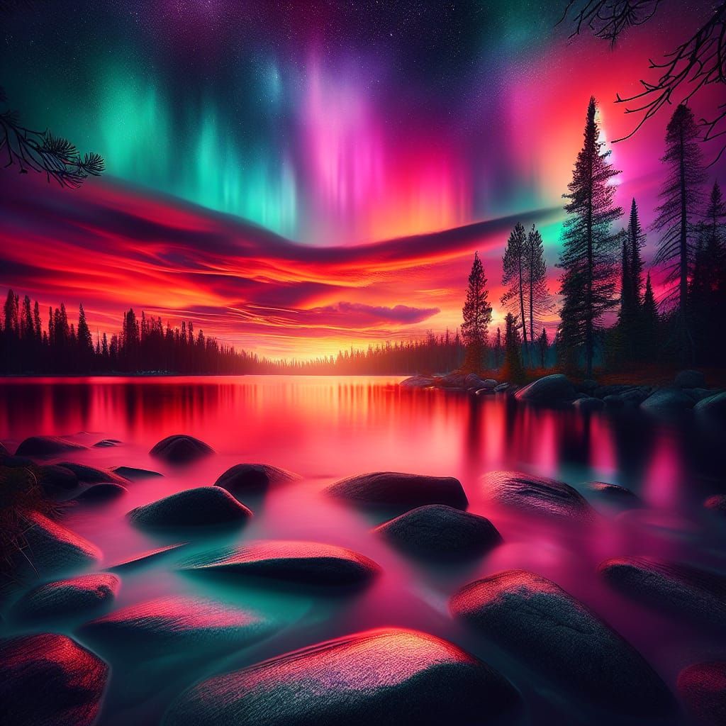 Iridescent Sunset over Serene Lake