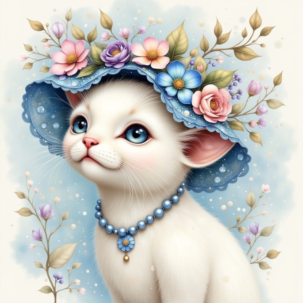 Whimsical Cat in Elegant Watercolor Style
