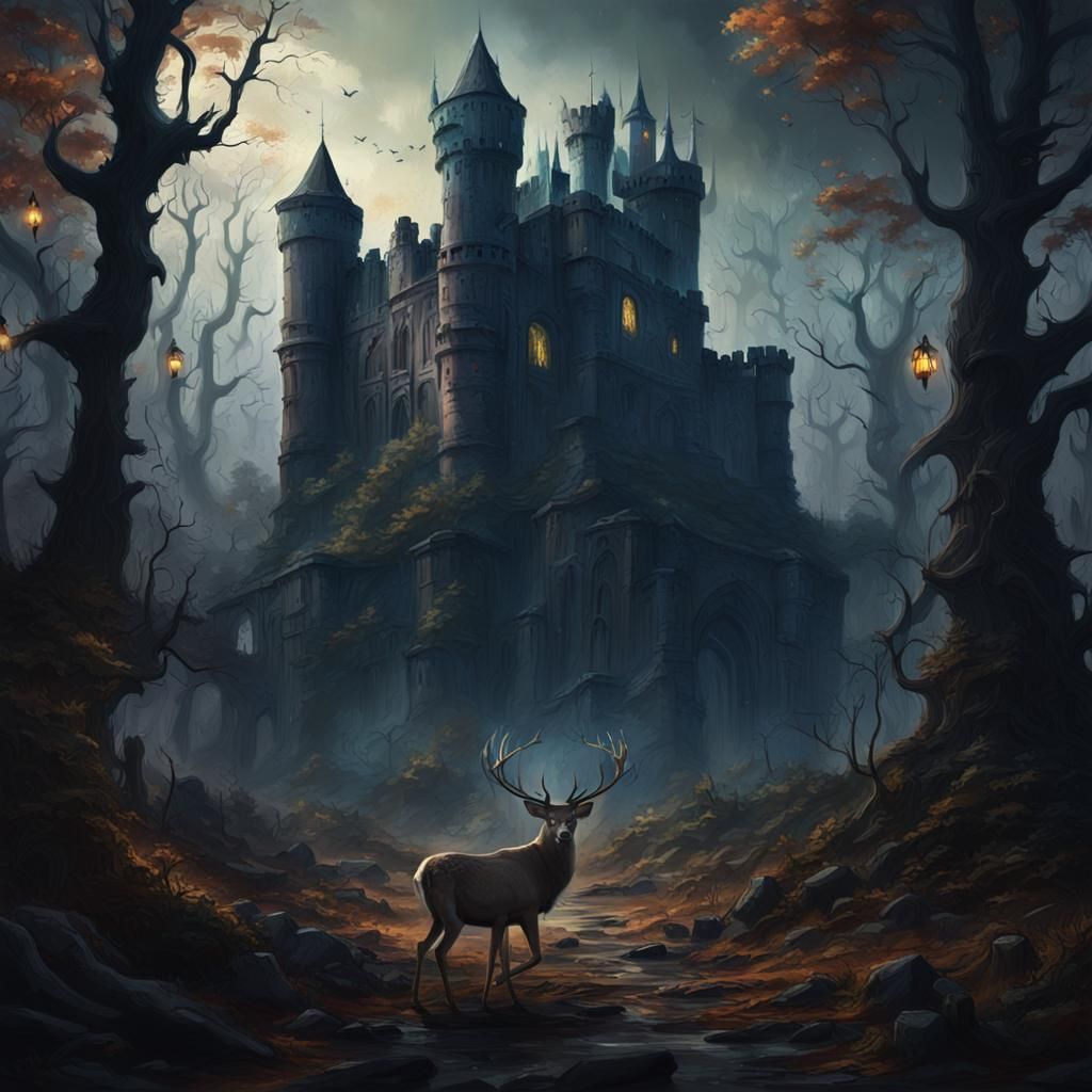 castle and deer