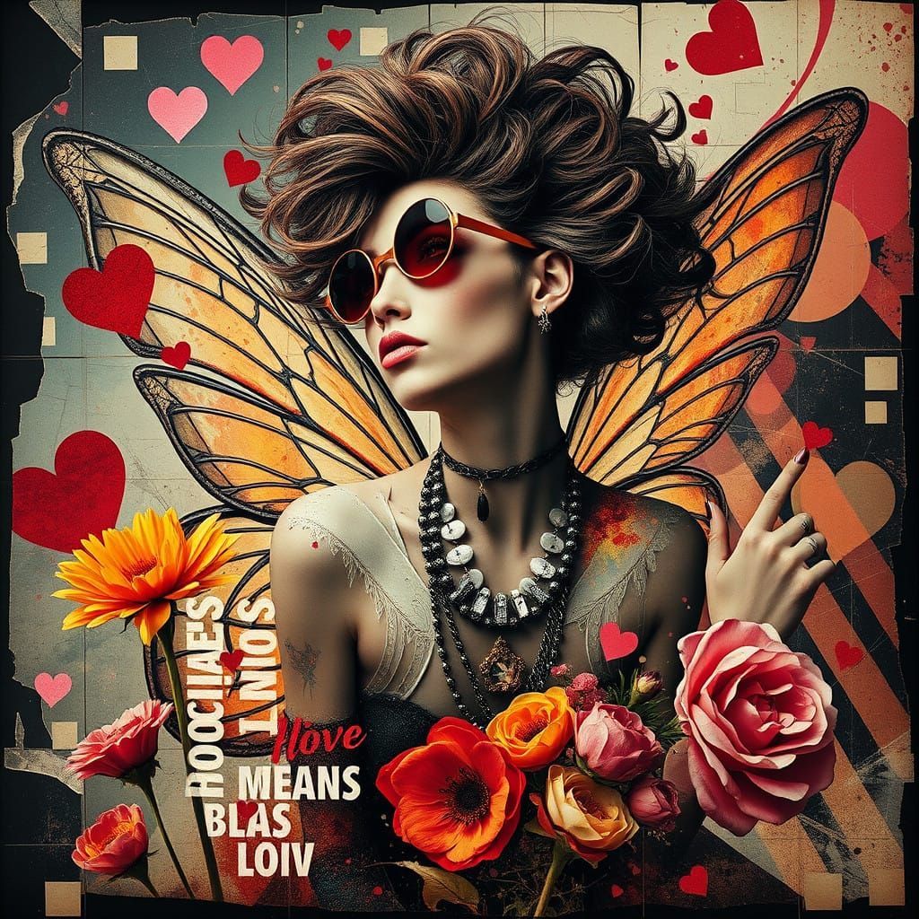 Colorful Valentine goth fairy   photogram-style image inspired by abstract and experimental composition, similar to those found in the Dada ...