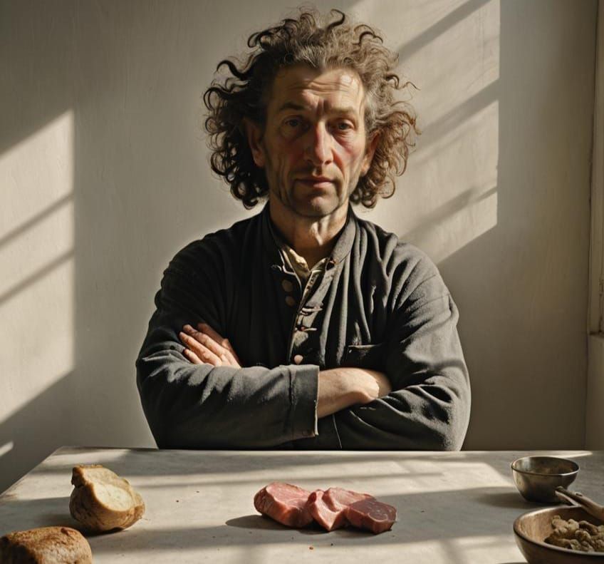Photorealistic, Rembrandt light, ultra sharp, butcher, Leibo...