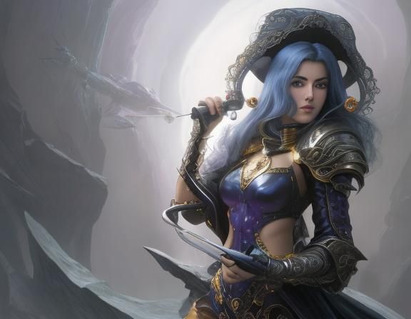 full body shot of a female paladin protagonist of an alien w...