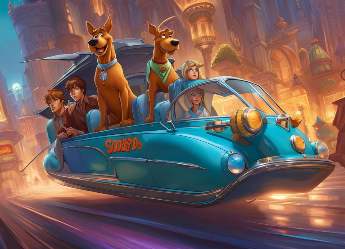 Scooby Doo and the gang fly in a car to apprehend the bad guys!  by @Taty