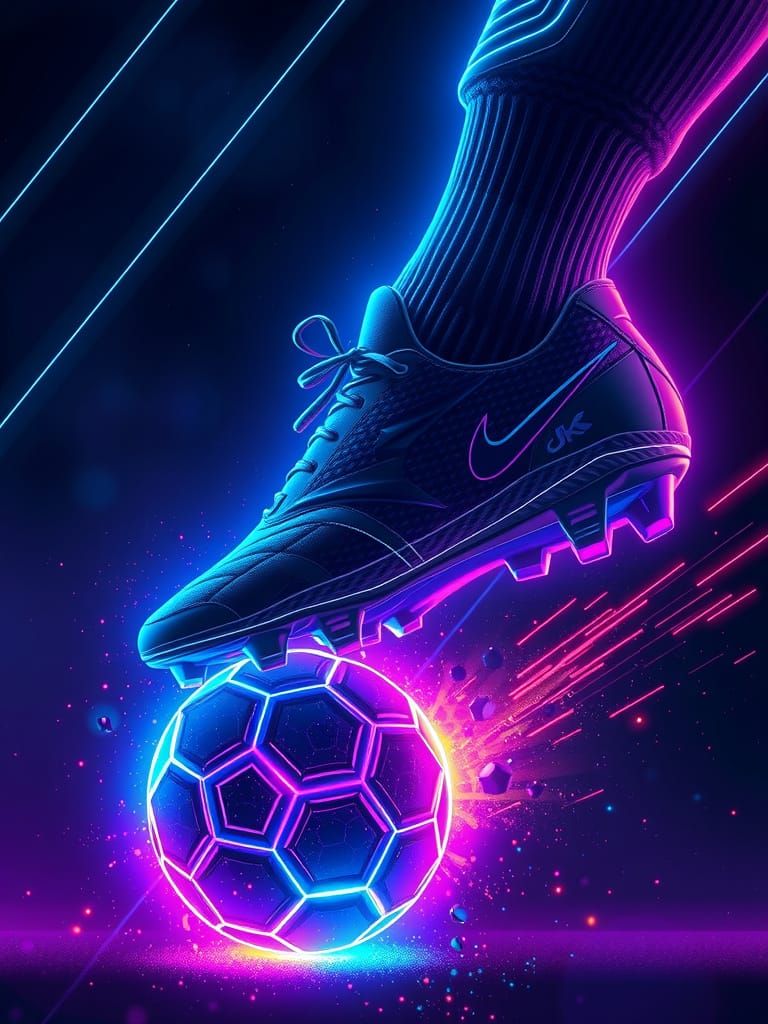 Futuristic Neon Soccer Kick in Digital Art Style
