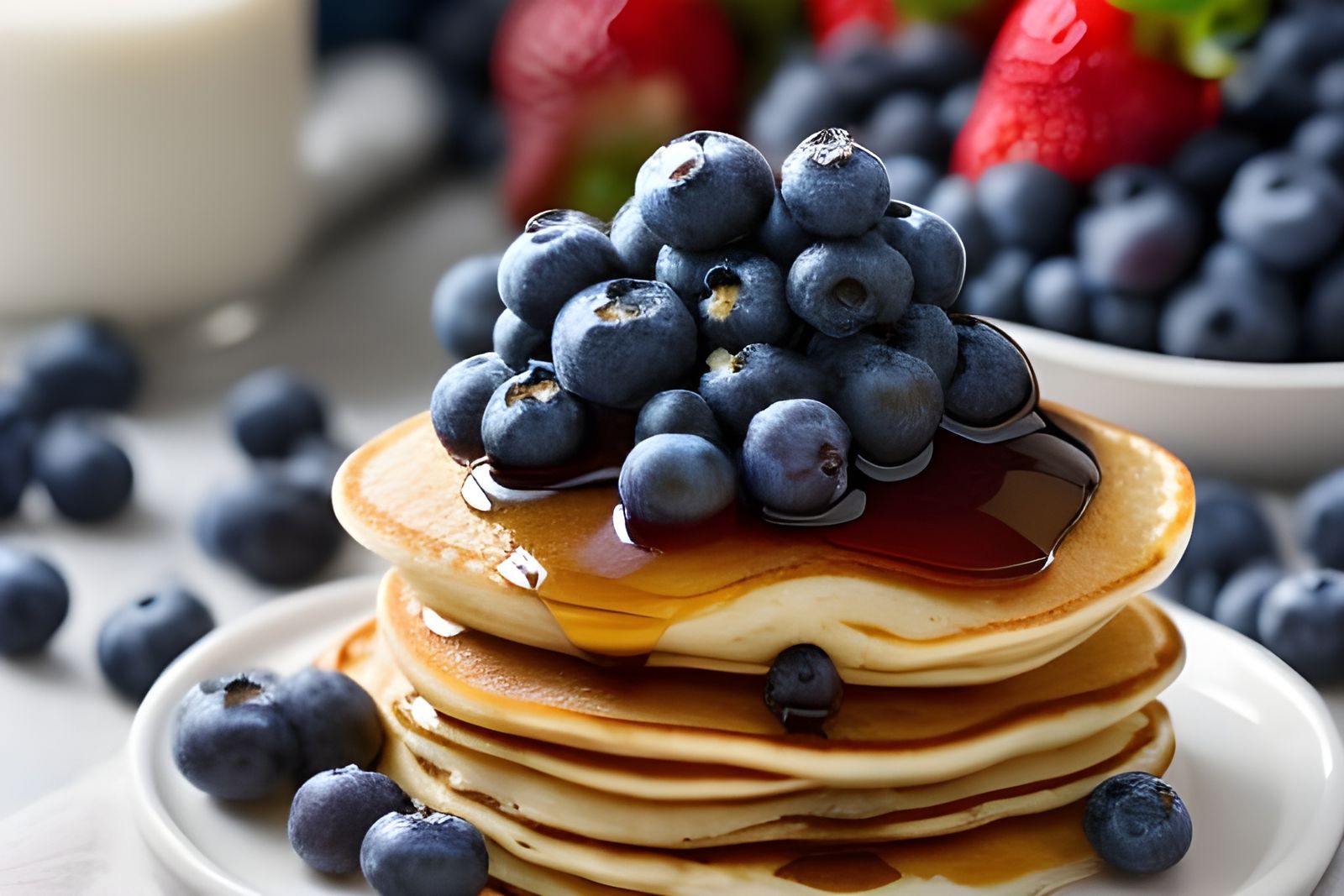 Breakfast Pancakes with Blueberries and Maple Syrup  by @Elaine AJ