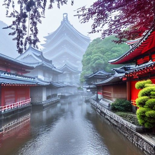 Misty Japanese Town