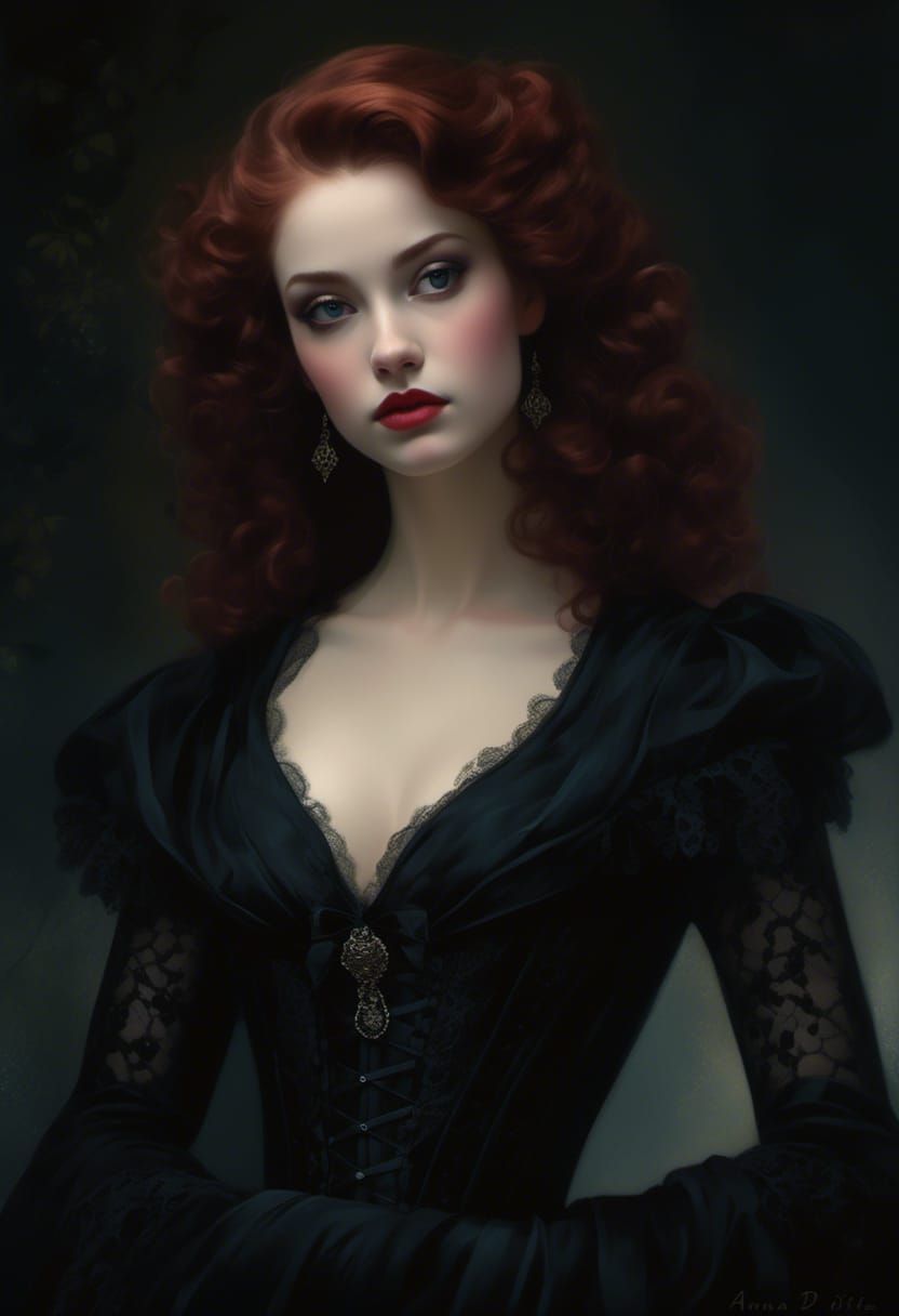 <lora:Soft:1.0> Lady covered in velvet and lace, long black ...
