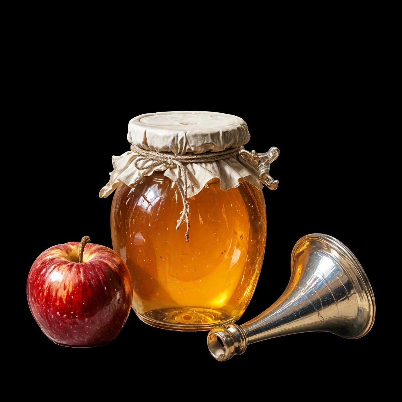 Honey Jar, Red Apple, and Shofar Still Life