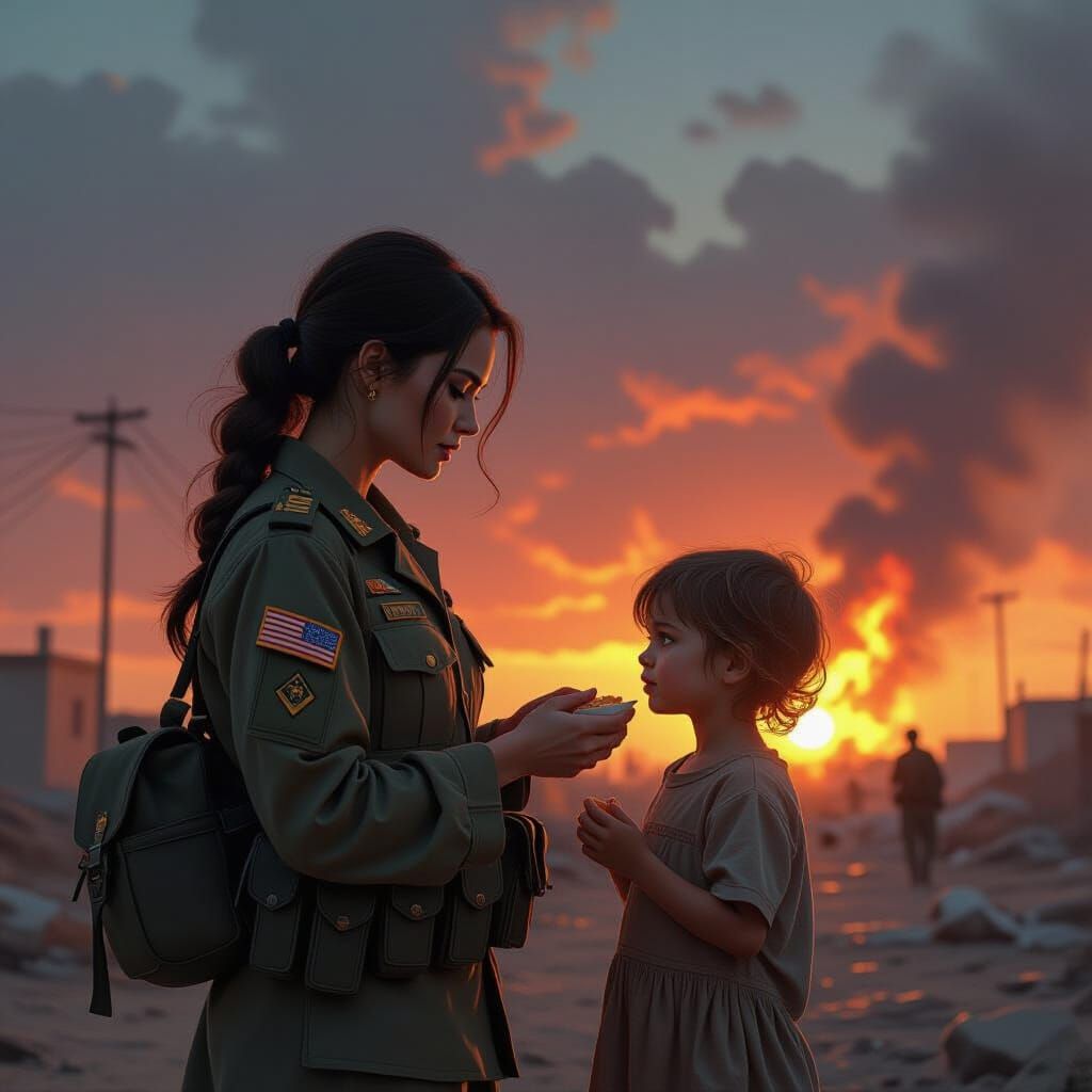 I donned a uniform and was sent to a foreign land.
I helped to protect and fed a child with my hand.
Knowing ...  by @Poetchef