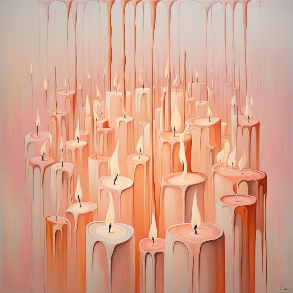 A field full of wax candles dripping and shedding a tear,Lig...
