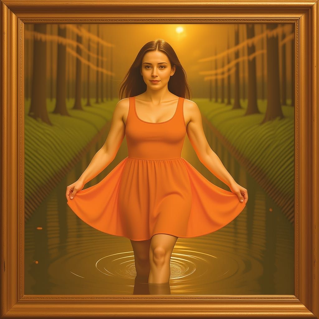 Girl with a orange dress with a golden hour shine on her dancing in the orange sunset that is so good it could win me the orange challenge a...