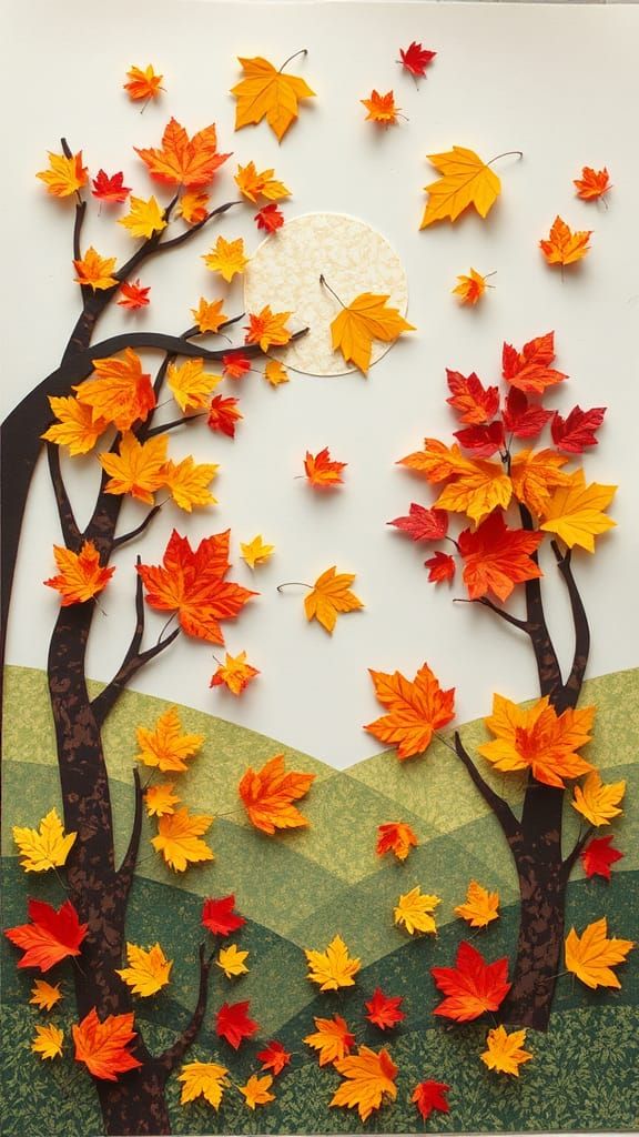 (Fall Paper Collage Art Origami Autumnal Changing Of Fall Co...