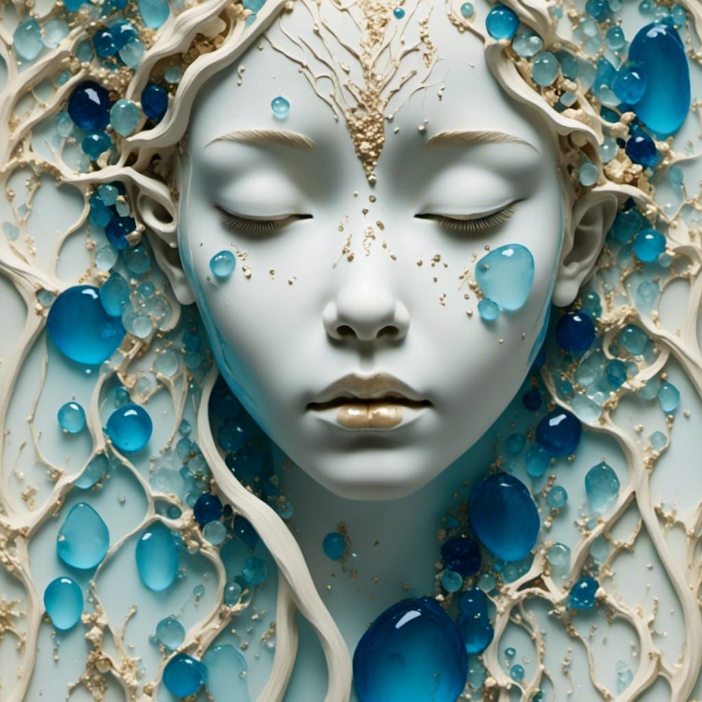  <lora:Ivory:1.0>ivory face, tears depicted as blue drops in sunlit 
