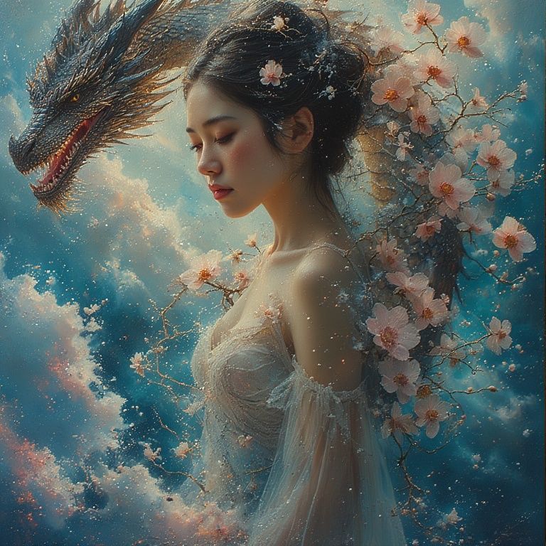Woman with orchids and dragon