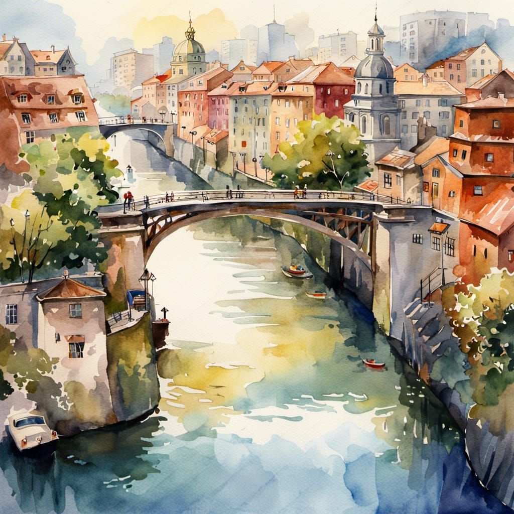 bridges in watercolor  by @soraya