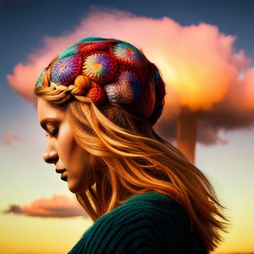 Coloured clouds over a beautiful woman braided hair with a m...