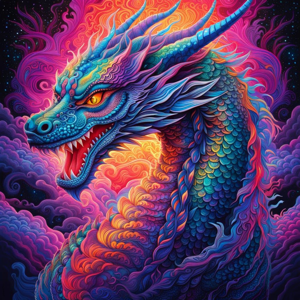 psychedelic dragon with a vibrant background - AI Generated Artwork ...