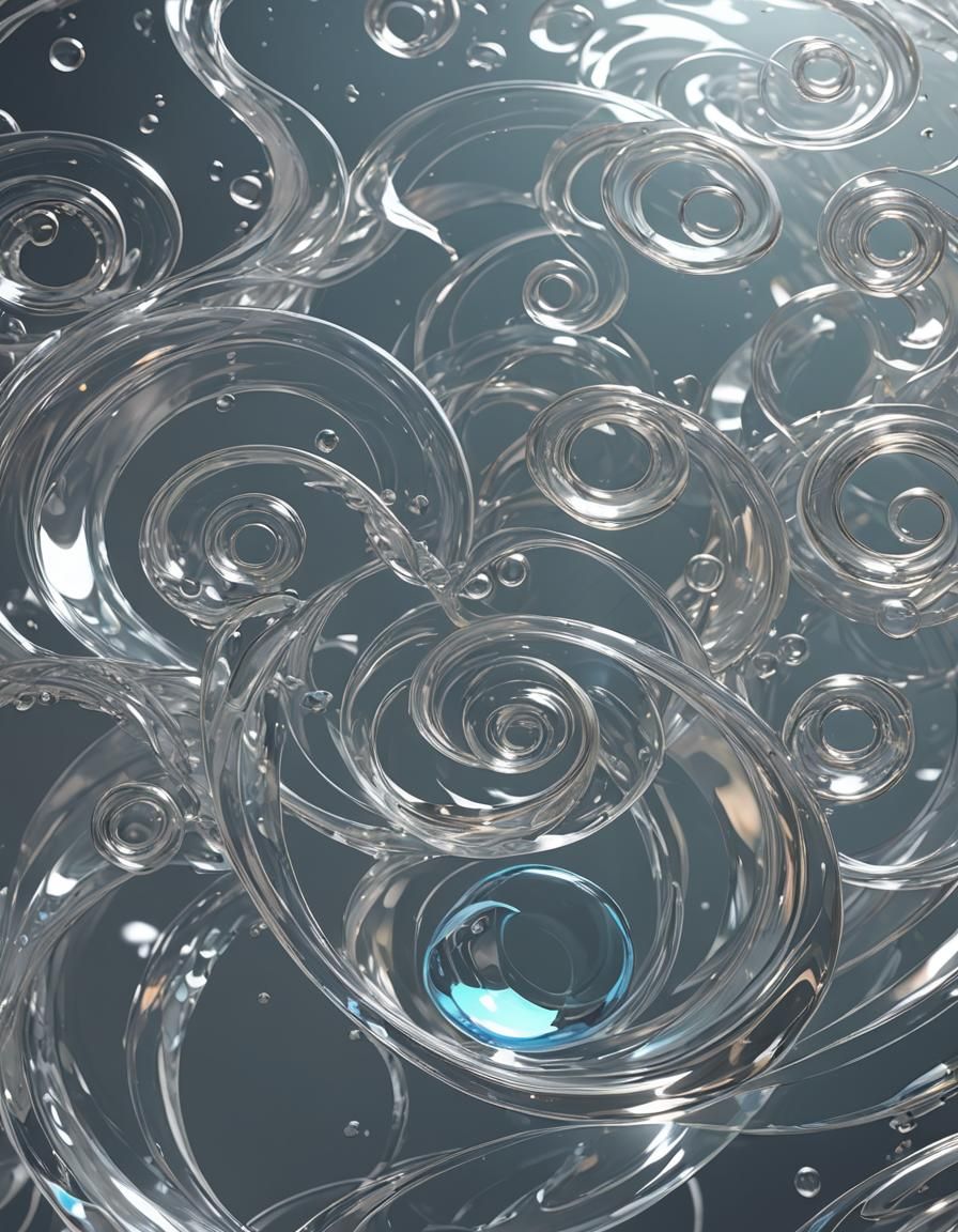 Clear, pure water in abstract clear curves and spirals, clea...