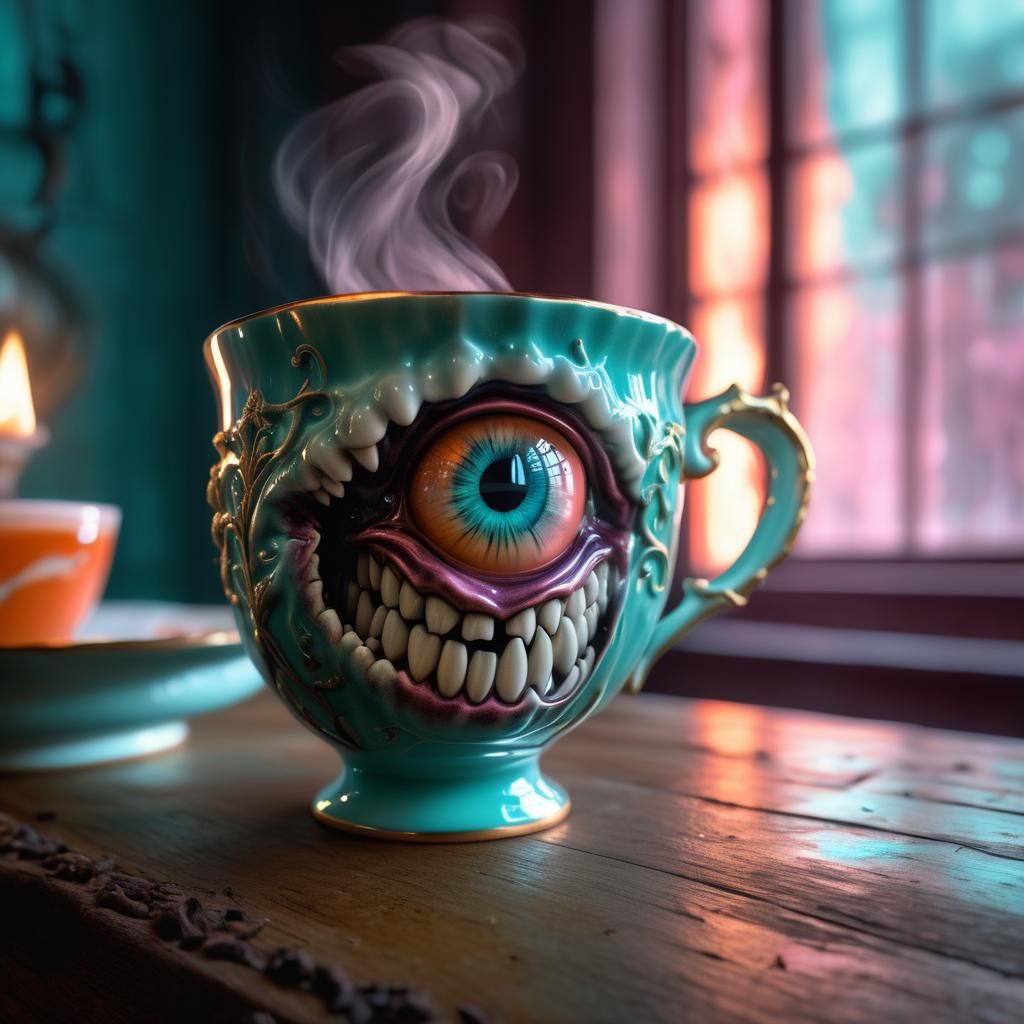 A suspiciously cheery teacup, mimic (DnD)   by @V