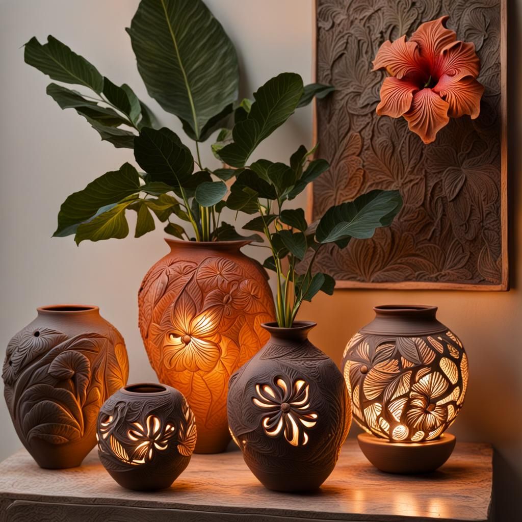 Candle light Accentric Clay Pots