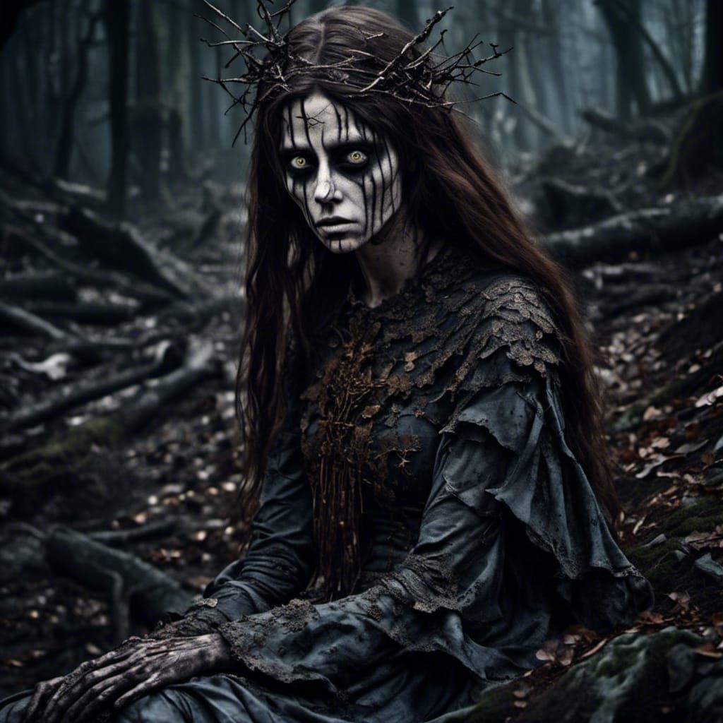 <lora:Grim:1.0> Photograph portrait of a Creepy soul-less cursed,b The disturbing thoughts behind a shattered mind in high definition 