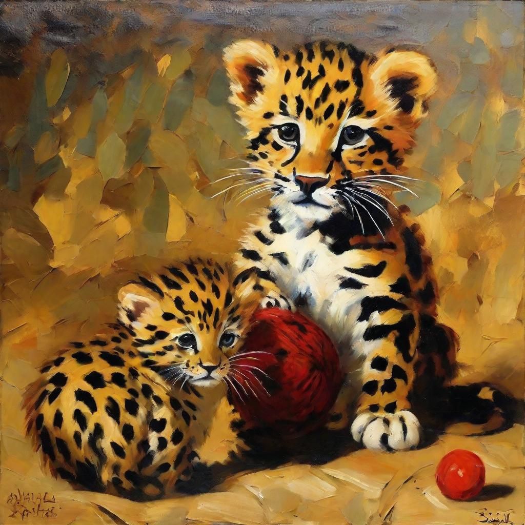 Leopard cub plays with a ball of wool 
Classical Persian miniature with adorable baby leopard by Martiros ...  by @Clau_Pt_Vampire