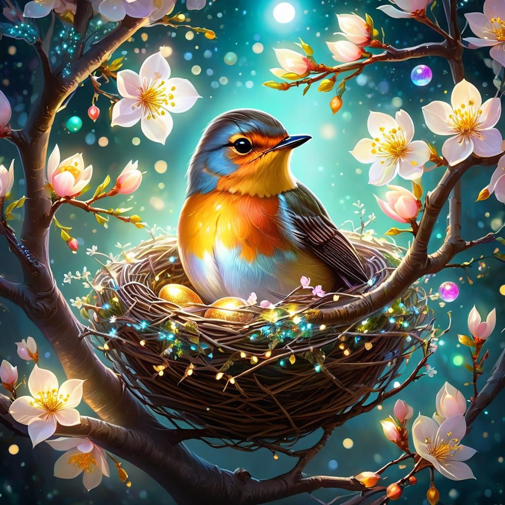 A beautiful transparent iridescent shimmering Robin