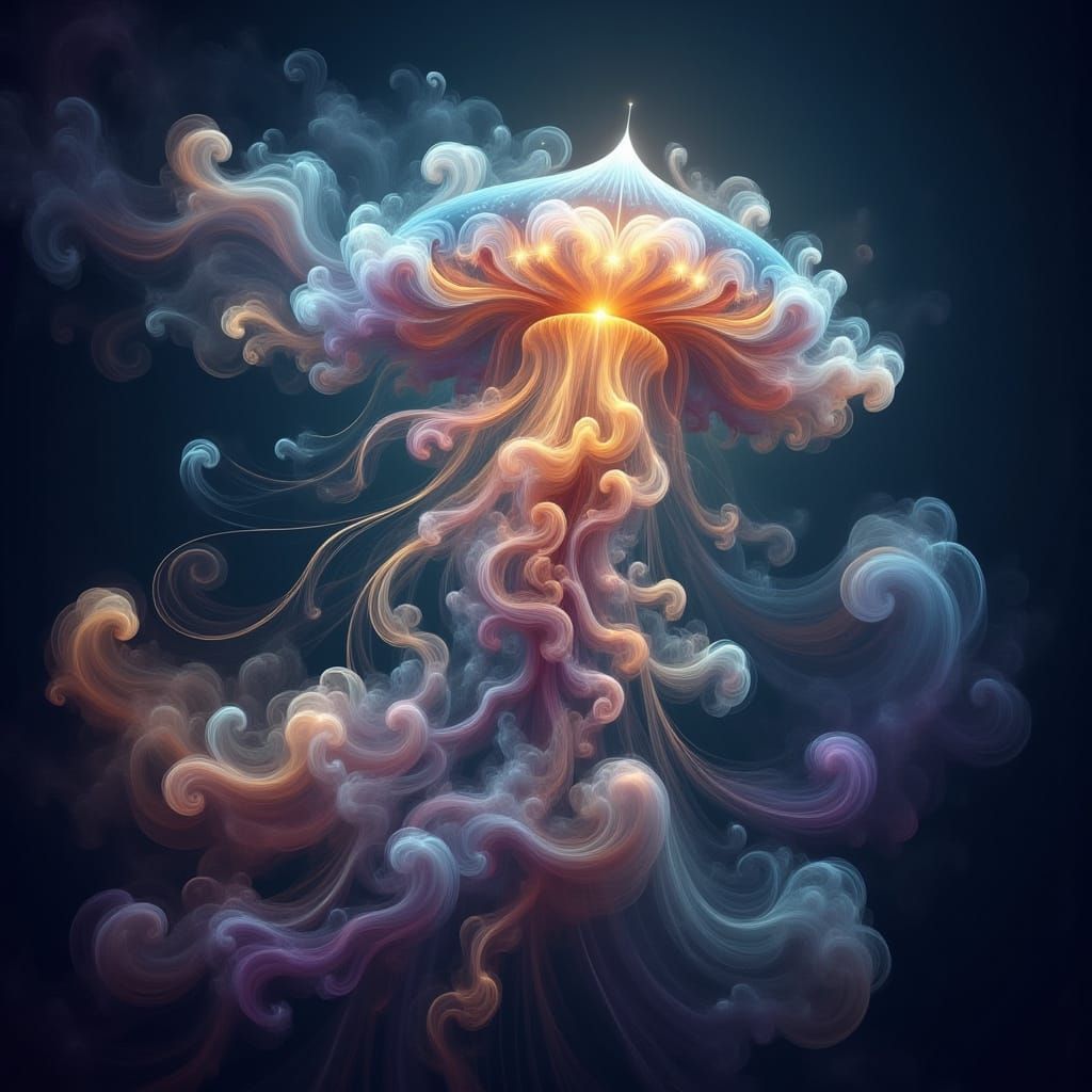 Celestial Jellyfish Drifting Through Nebula in Fantasy Art S...