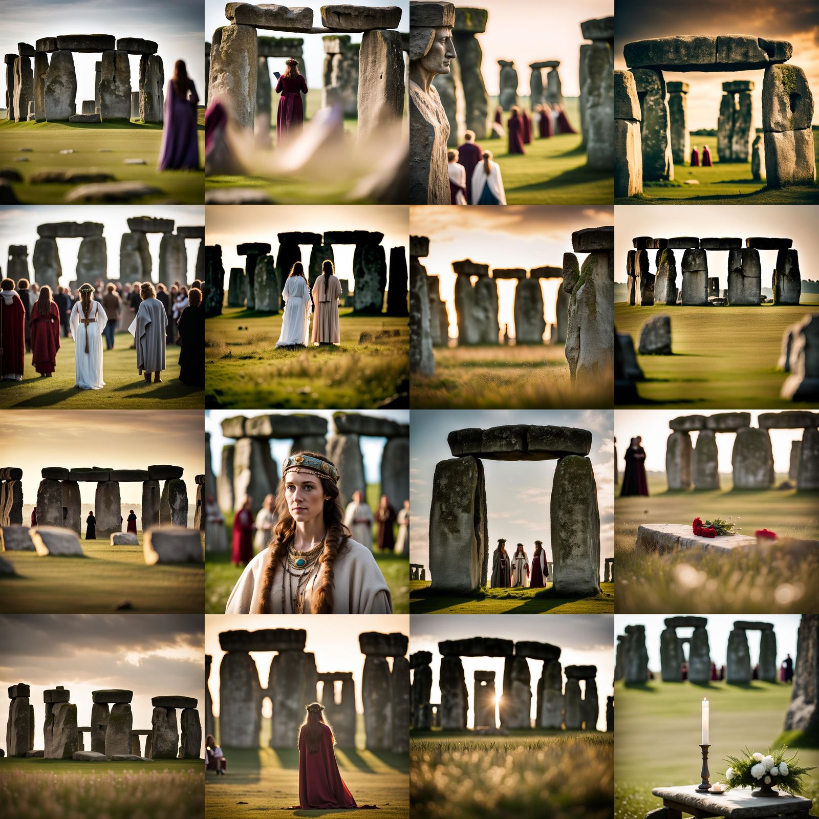 Stonehenge during a ceremony with a priestess in the 16th ce...